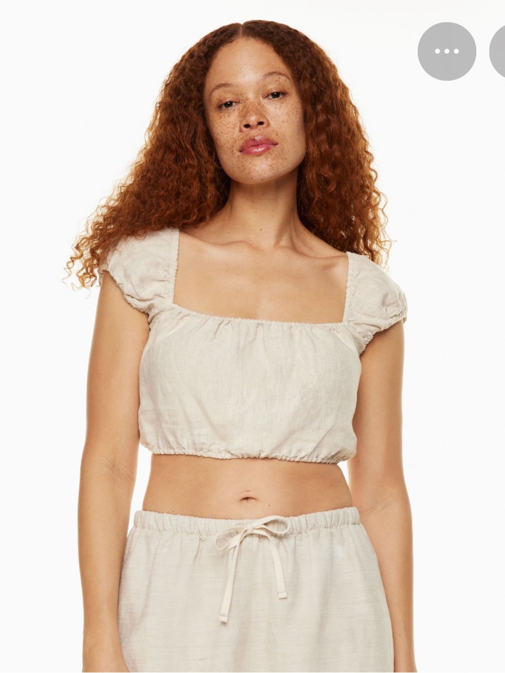 Aritzia Wilfred ethereal top in 100% linen oatmeal colour square neck size XS